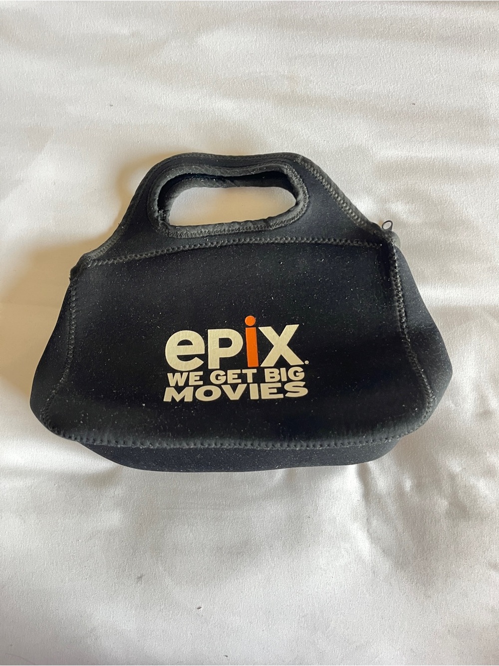 EPIX We Get Big Movies Black Neoprene Lunch Bag Tote Zippered 12" x 10"